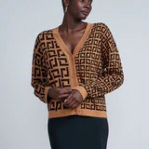 New York & Company Brown & Black Fendi Style Cardigan Sweater - Size XS